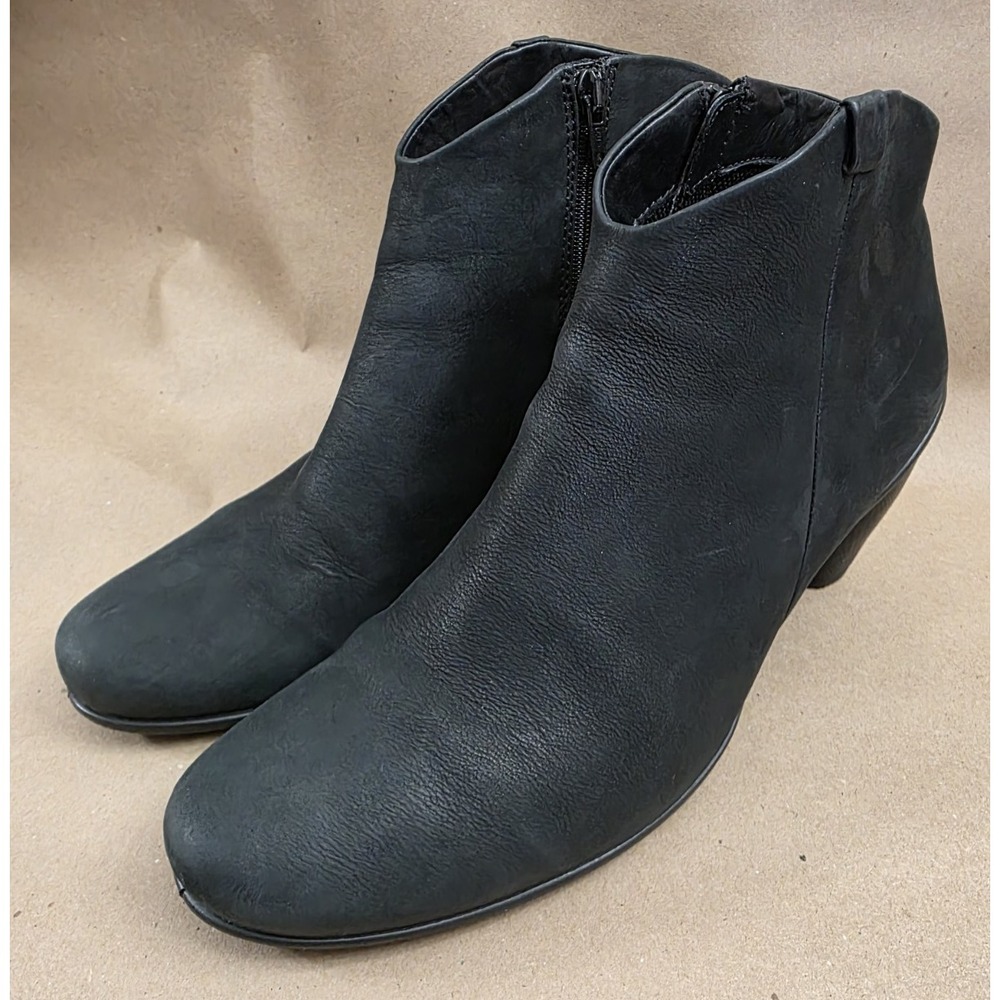 ECCO (Sz 42) 11-11.5 US Sculptured Black Leather Ankle Boots Booties Heels Shoes